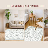 Ultra Soft Area Rug, Non Slip, Stain Resistant, Washable Area Rugs for Living Room, Bedroom, Rustic Elegant Floral Arrangement(White)