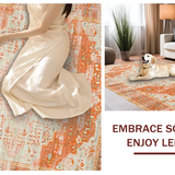 Ultra Soft Area Rug, Non Slip, Stain Resistant, Washable Area Rugs for Living Room, Bedroom, Neutral Toned Abstract Medallion(Orange)