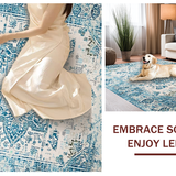 Ultra Soft Area Rug, Non Slip, Stain Resistant, Washable Area Rugs for Living Room, Bedroom, Whimsical Light Blue Curved Patterns(Blue)
