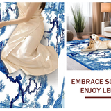 Ultra Soft Area Rug, Non Slip, Stain Resistant, Washable Area Rugs for Living Room, Bedroom, Chinoiserie Floral Elegance Motif(Blue)