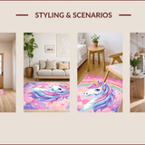 Ultra Soft Area Rug, Non Slip, Stain Resistant, Washable Area Rugs for Living Room, Bedroom, Pastel Unicorn Rainbow Rug for Girls Nursery(Red)