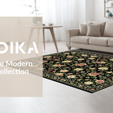 Ultra Soft Area Rug, Non Slip, Stain Resistant, Washable Area Rugs for Living Room, Bedroom, Contemporary Lush Floral Ensemble(Black)