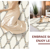 Ultra Soft Area Rug, Non Slip, Stain Resistant, Washable Area Rugs for Living Room, Bedroom, Artful Geometric Soft Ivory Shades(Beige)