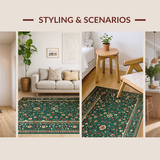 Ultra Soft Area Rug, Non Slip, Stain Resistant, Washable Area Rugs for Living Room, Bedroom, Timeless Rustic Floral Elements(Green)