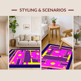 Ultra Soft Area Rug, Non Slip, Stain Resistant, Washable Area Rugs for Living Room, Bedroom, Artful 80s Inspired Dynamic Shapes(Purple)