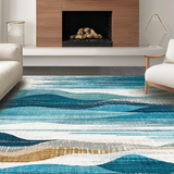 Ultra Soft Area Rug, Non Slip, Stain Resistant, Washable Area Rugs for Living Room, Bedroom, Coastal Wave Pattern Runner Rug with Seashell Motifs and Nautical Blue Swirls(Blue)