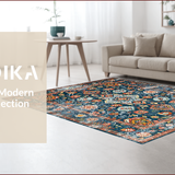 Ultra Soft Area Rug, Non Slip, Stain Resistant, Washable Area Rugs for Living Room, Bedroom, Vibrant Tribal Tiled Aesthetic(Blue)