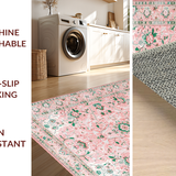 Ultra Soft Area Rug, Non Slip, Stain Resistant, Washable Area Rugs for Living Room, Bedroom, Cozy Vintage Botanical Charm(Pink)