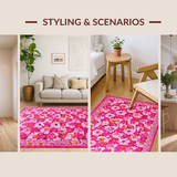 Ultra Soft Area Rug, Non Slip, Stain Resistant, Washable Area Rugs for Living Room, Bedroom, Bright Cheerful Floral Landscape(Pink)