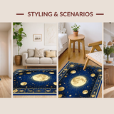 Ultra Soft Area Rug, Non Slip, Stain Resistant, Washable Area Rugs for Living Room, Bedroom, Radiant Sun and Moon Harmony(Blue)