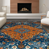 Ultra Soft Area Rug, Non Slip, Stain Resistant, Washable Area Rugs for Living Room, Bedroom, Classic Earthy Medallion Elegance(Orange)