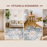 Ultra Soft Area Rug, Non Slip, Stain Resistant, Washable Area Rugs for Living Room, Bedroom, Elegant Earthy Palette Floral Style(Gray)