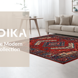 Ultra Soft Area Rug, Non Slip, Stain Resistant, Washable Area Rugs for Living Room, Bedroom, Contemporary Braided Tiled Aesthetic(Red)