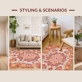 Ultra Soft Area Rug, Non Slip, Stain Resistant, Washable Area Rugs for Living Room, Bedroom, Radiant Earthy Toned Medallion Style(Orange)