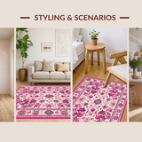 Ultra Soft Area Rug, Non Slip, Stain Resistant, Washable Area Rugs for Living Room, Bedroom, Lively Nature-Inspired Floral Design(White)