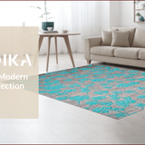 Ultra Soft Area Rug, Non Slip, Stain Resistant, Washable Area Rugs for Living Room, Bedroom, Modern Gray Watercolor Botanical Motif(Turquoise)