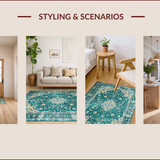 Ultra Soft Area Rug, Non Slip, Stain Resistant, Washable Area Rugs for Living Room, Bedroom, Vintage Teal Floral Medallion(Blue)