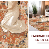Ultra Soft Area Rug, Non Slip, Stain Resistant, Washable Area Rugs for Living Room, Bedroom, Vintage Distressed Earthy Tones(Orange)