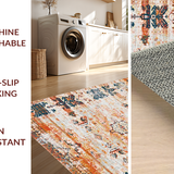 Ultra Soft Area Rug, Non Slip, Stain Resistant, Washable Area Rugs for Living Room, Bedroom, Rustic Textured Floral Arrangement(Orange)