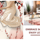Ultra Soft Area Rug, Non Slip, Stain Resistant, Washable Area Rugs for Living Room, Bedroom, Elegant Japanese Floral Cascade(Red)