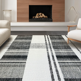 Ultra Soft Area Rug, Non Slip, Stain Resistant, Washable Area Rugs for Living Room, Bedroom, Woven Stripe Rug: Elegant Black White Design(Black)