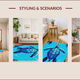 Ultra Soft Area Rug, Non Slip, Stain Resistant, Washable Area Rugs for Living Room, Bedroom, Modern Sea Turtle Coastal Bedroom Low Pile Rug(Blue)