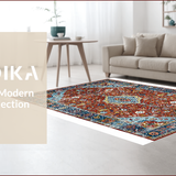 Ultra Soft Area Rug, Non Slip, Stain Resistant, Washable Area Rugs for Living Room, Bedroom, Tribal Earthy Geometric Harmony(Red)