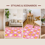 Ultra Soft Area Rug, Non Slip, Stain Resistant, Washable Area Rugs for Living Room, Bedroom, Eclectic Daisy Design Statement(Pink)