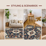 Ultra Soft Area Rug, Non Slip, Stain Resistant, Washable Area Rugs for Living Room, Bedroom, Artistic Boho Distressed Motif(Blue)