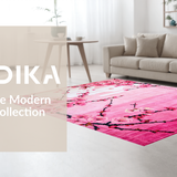 Ultra Soft Area Rug, Non Slip, Stain Resistant, Washable Area Rugs for Living Room, Bedroom, Japanese Garden Inspired Motif(Pink)