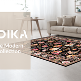 Ultra Soft Area Rug, Non Slip, Stain Resistant, Washable Area Rugs for Living Room, Bedroom, Abstract Black Blossom Pattern(Black)