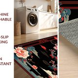Ultra Soft Area Rug, Non Slip, Stain Resistant, Washable Area Rugs for Living Room, Bedroom, Elegant Floral Dragon Aesthetic(Black)