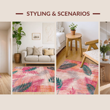 Ultra Soft Area Rug, Non Slip, Stain Resistant, Washable Area Rugs for Living Room, Bedroom, Tropical Tribal Ethnic Motif(Pink)