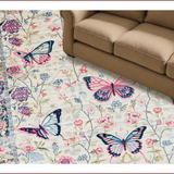 Ultra Soft Area Rug, Non Slip, Stain Resistant, Washable Area Rugs for Living Room, Bedroom, Charming Butterfly Floral Aesthetic(White)