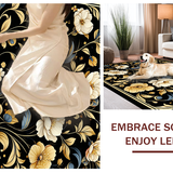 Ultra Soft Area Rug, Non Slip, Stain Resistant, Washable Area Rugs for Living Room, Bedroom, Contemporary Black and White Floral(Black)