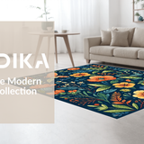 Ultra Soft Area Rug, Non Slip, Stain Resistant, Washable Area Rugs for Living Room, Bedroom, Rustic Insect Garden Design(Blue)