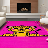 Ultra Soft Area Rug, Non Slip, Stain Resistant, Washable Area Rugs for Living Room, Bedroom, Cute Cartoon Leopard Decorative Flair(Pink)