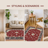 Ultra Soft Area Rug, Non Slip, Stain Resistant, Washable Area Rugs for Living Room, Bedroom, Rustic Vintage Geometric Motif(Red)