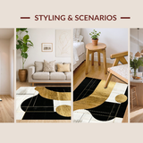 Ultra Soft Area Rug, Non Slip, Stain Resistant, Washable Area Rugs for Living Room, Bedroom, Chic Abstract Gold and Black Shapes(Gold)