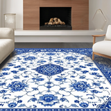 Ultra Soft Area Rug, Non Slip, Stain Resistant, Washable Area Rugs for Living Room, Bedroom, Elegant Blue Porcelain Floral Motif(Blue)
