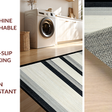 Ultra Soft Area Rug, Non Slip, Stain Resistant, Washable Area Rugs for Living Room, Bedroom, Coastal Stripe Corridor Rug: Textured Black and White Pattern(Gray)