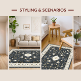 Ultra Soft Area Rug, Non Slip, Stain Resistant, Washable Area Rugs for Living Room, Bedroom, Striking Vintage Ethnic Accents(Black)