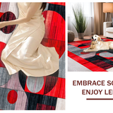 Ultra Soft Area Rug, Non Slip, Stain Resistant, Washable Area Rugs for Living Room, Bedroom, Vibrant Circular Geometric Artwork(Red)