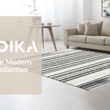 Ultra Soft Area Rug, Non Slip, Stain Resistant, Washable Area Rugs for Living Room, Bedroom, Industrial Stripe Rug with Minimalist Dash Sequence and Modern Linear Motif(Black)