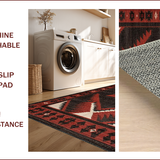 Ultra Soft Area Rug, Non Slip, Stain Resistant, Washable Area Rugs for Living Room, Bedroom, Primitive Dark Toned Geometric(Red)