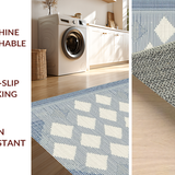 Ultra Soft Area Rug, Non Slip, Stain Resistant, Washable Area Rugs for Living Room, Bedroom, Whimsical Curved Linear Theme(Blue)