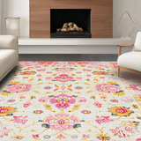 Ultra Soft Area Rug, Non Slip, Stain Resistant, Washable Area Rugs for Living Room, Bedroom, Serene Cream Pink Garden Theme(White)