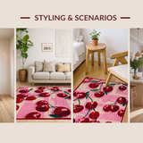 Ultra Soft Area Rug, Non Slip, Stain Resistant, Washable Area Rugs for Living Room, Bedroom, Pink Bow Carpet with Cherry Accents and Fruit Design(Pink)