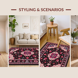 Ultra Soft Area Rug, Non Slip, Stain Resistant, Washable Area Rugs for Living Room, Bedroom, Cozy Vintage-Inspired Floral Arrangement(Black)