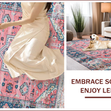 Ultra Soft Area Rug, Non Slip, Stain Resistant, Washable Area Rugs for Living Room, Bedroom, Vibrant Colorful Medallion Aesthetic(Pink)